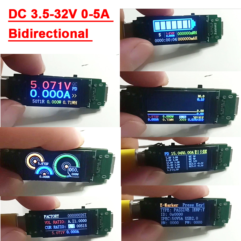 Battery Monitor Coulometer - Bidirectional Type-c USB Tester 5A Voltmeter