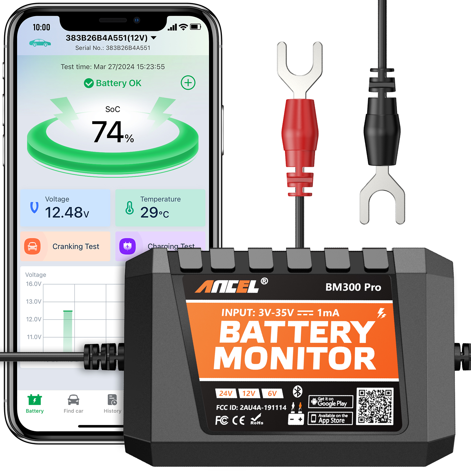 Battery Monitor Coulometer - ANCEL BM300 Pro Battery Tester 6V